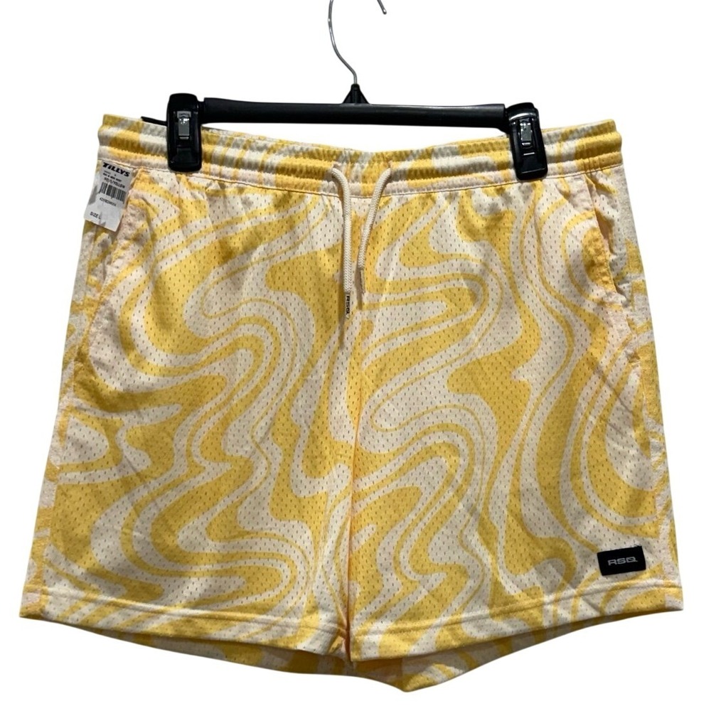 RSQ Yellow White Abstract Mesh Shorts 6" Inseam Size Large
